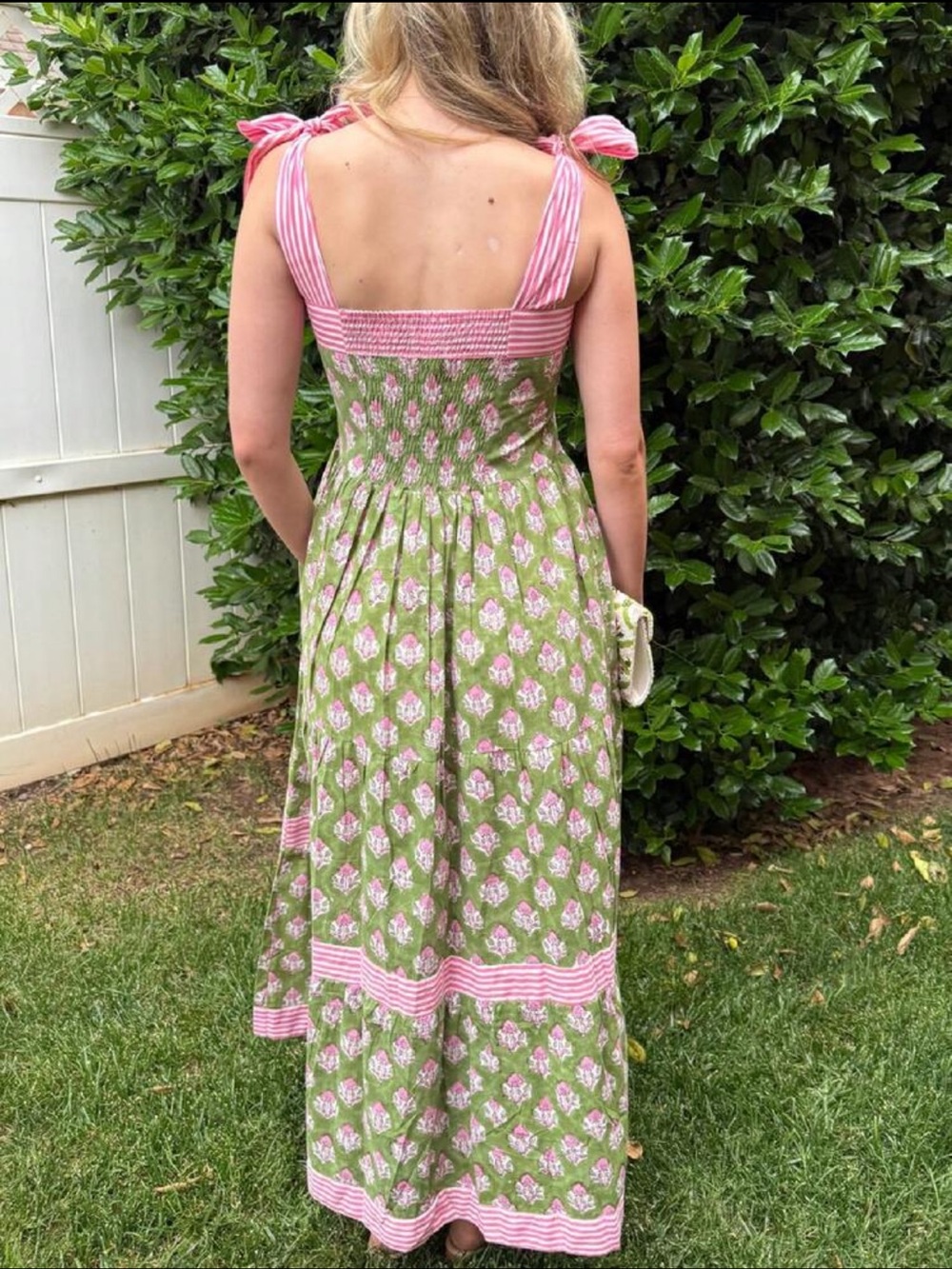 Pink & Green Tie-Shoulder Floral Maxi Dress - Picture 2 of 4